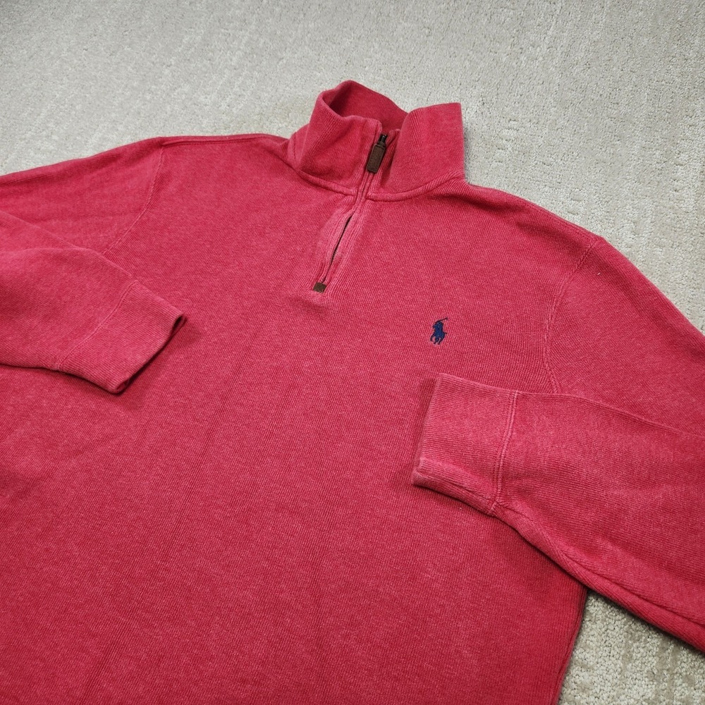 Polo Ralph Lauren Sweater Men Medium Estate Rib Red 1/4 Zip Macha Red‎ Cotton